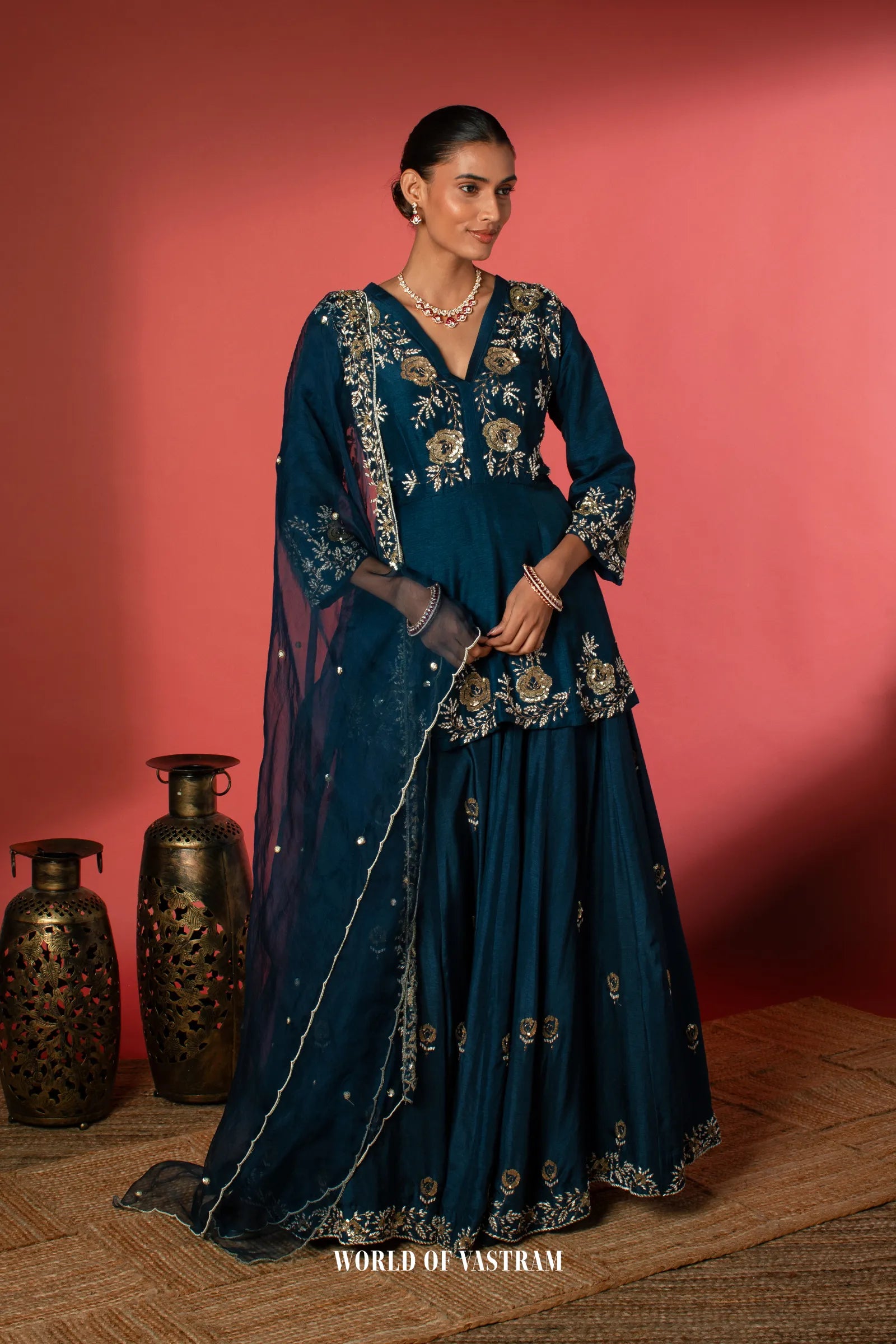Navy blue Indo-Western Lehenga