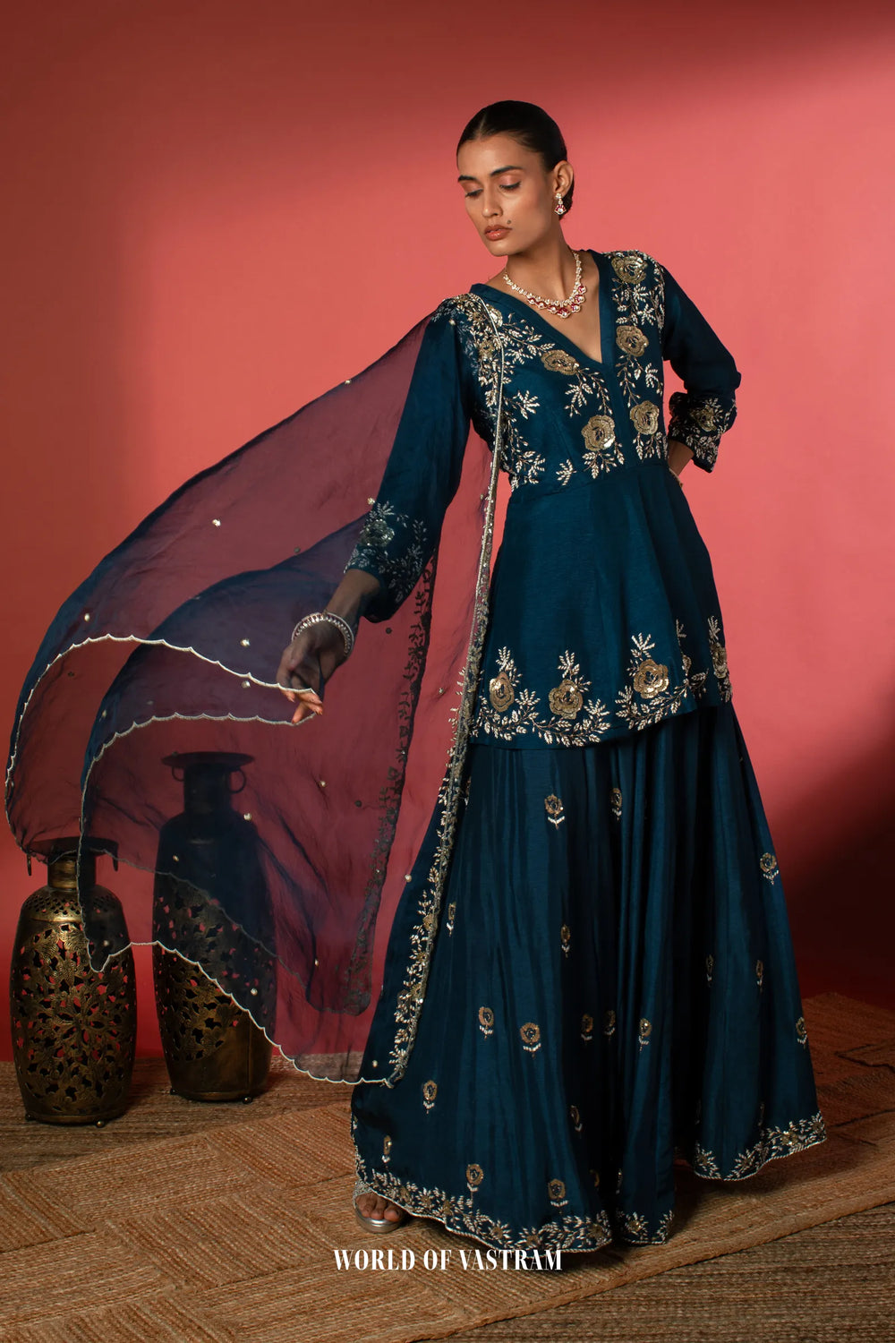 Navy blue Indo-Western Lehenga