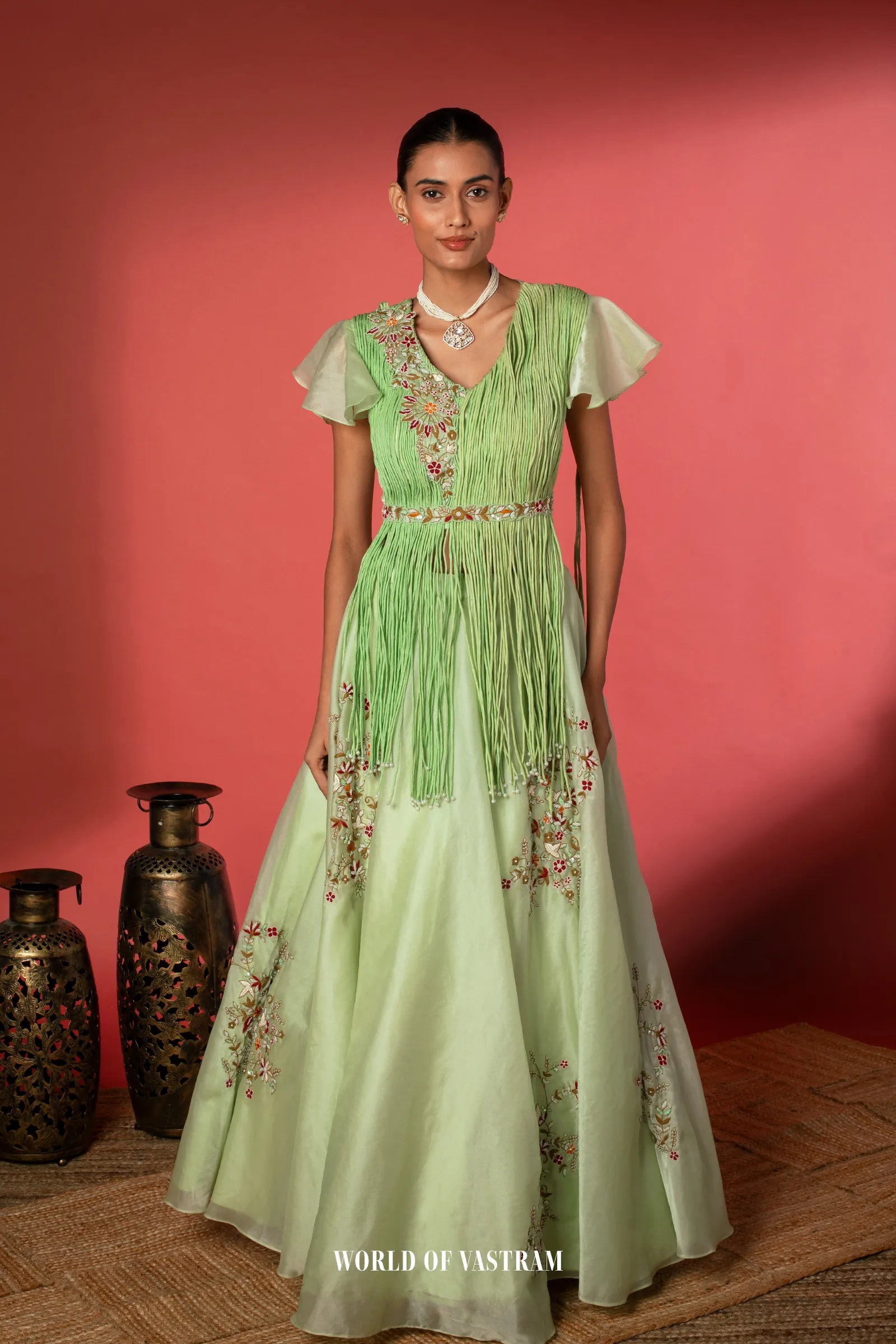Mint Green Indo Western Lehenga