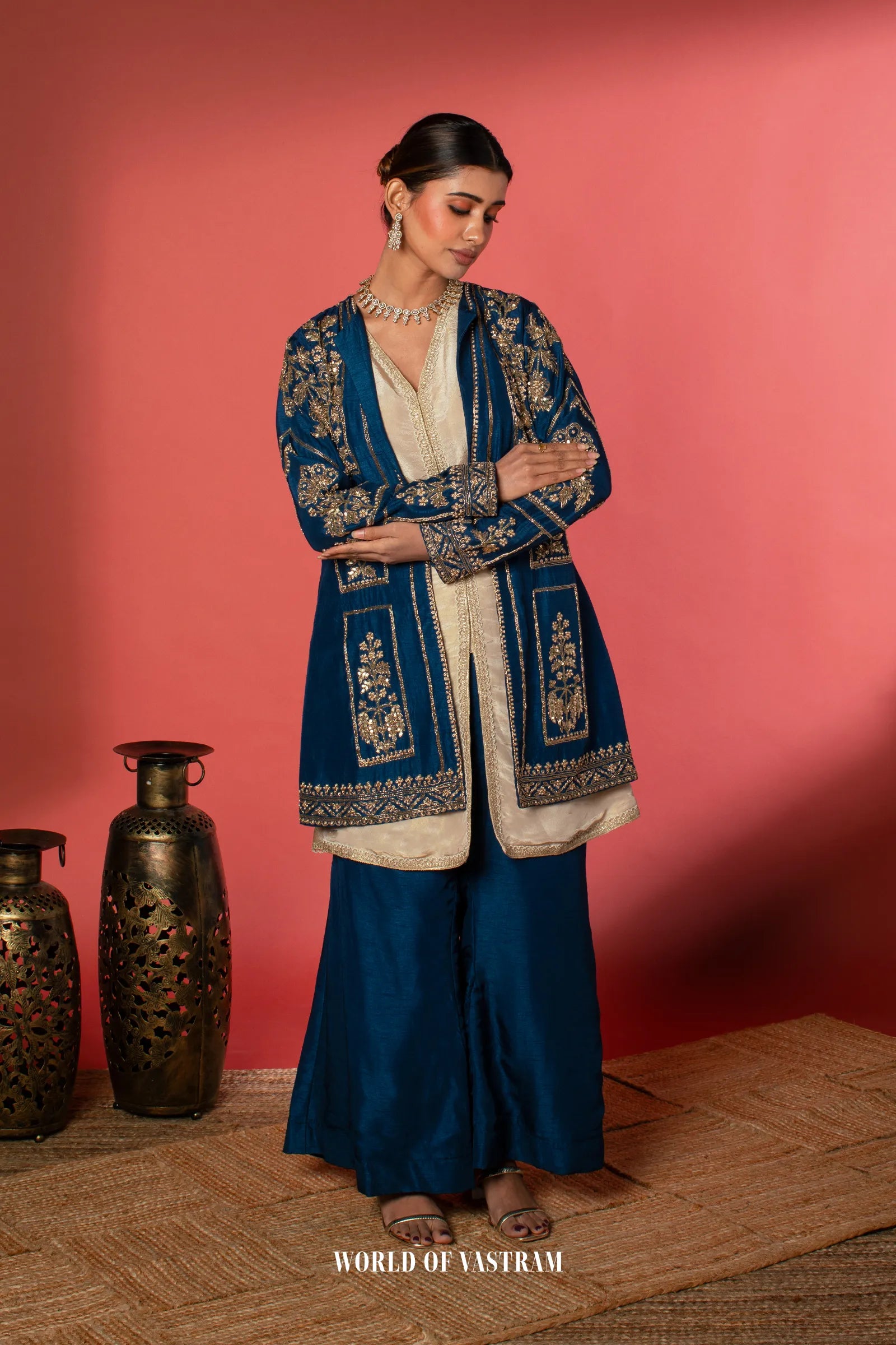 Royal Blue Jacket Palazzo Set