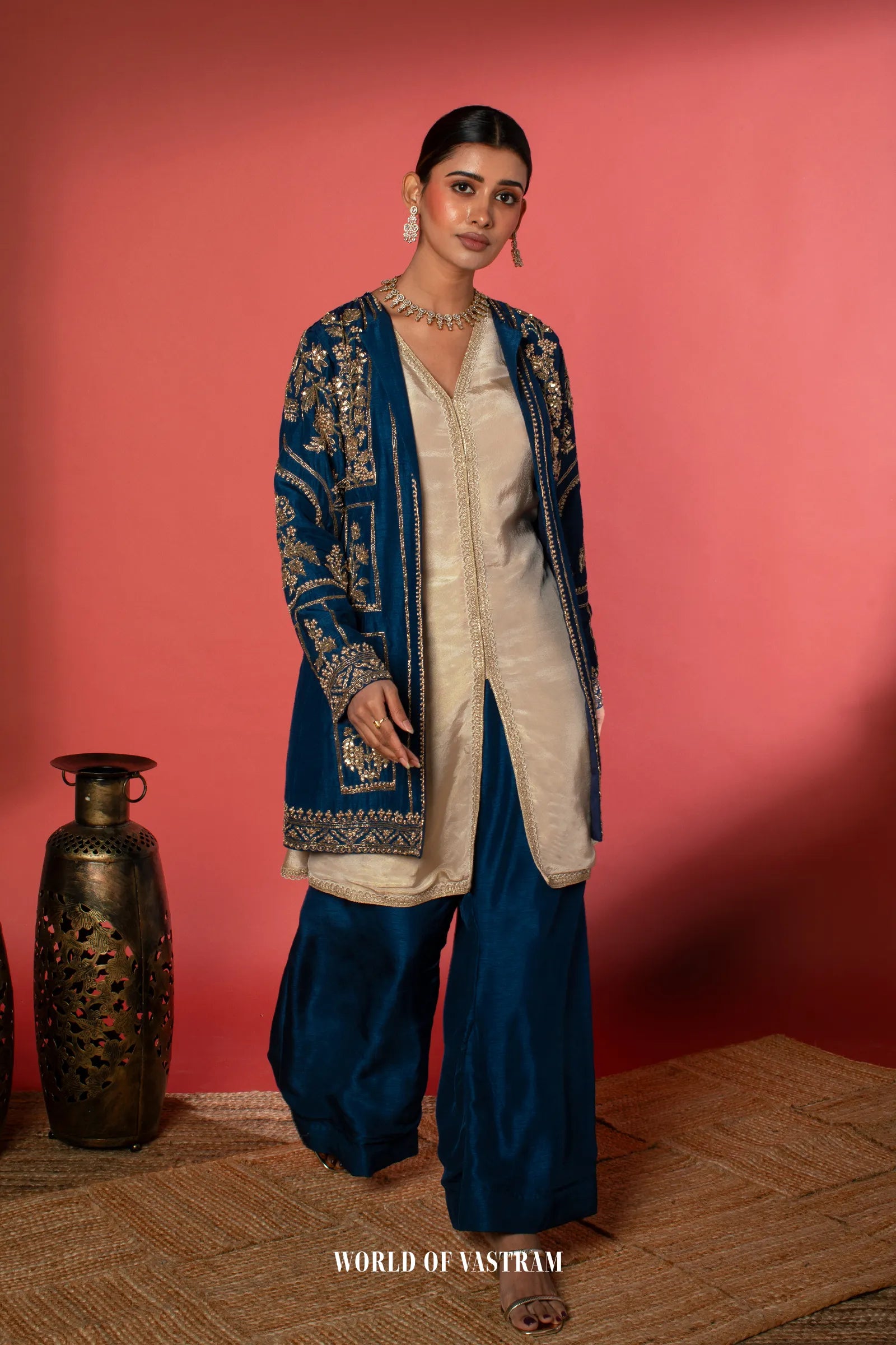 Royal Blue Jacket Palazzo Set