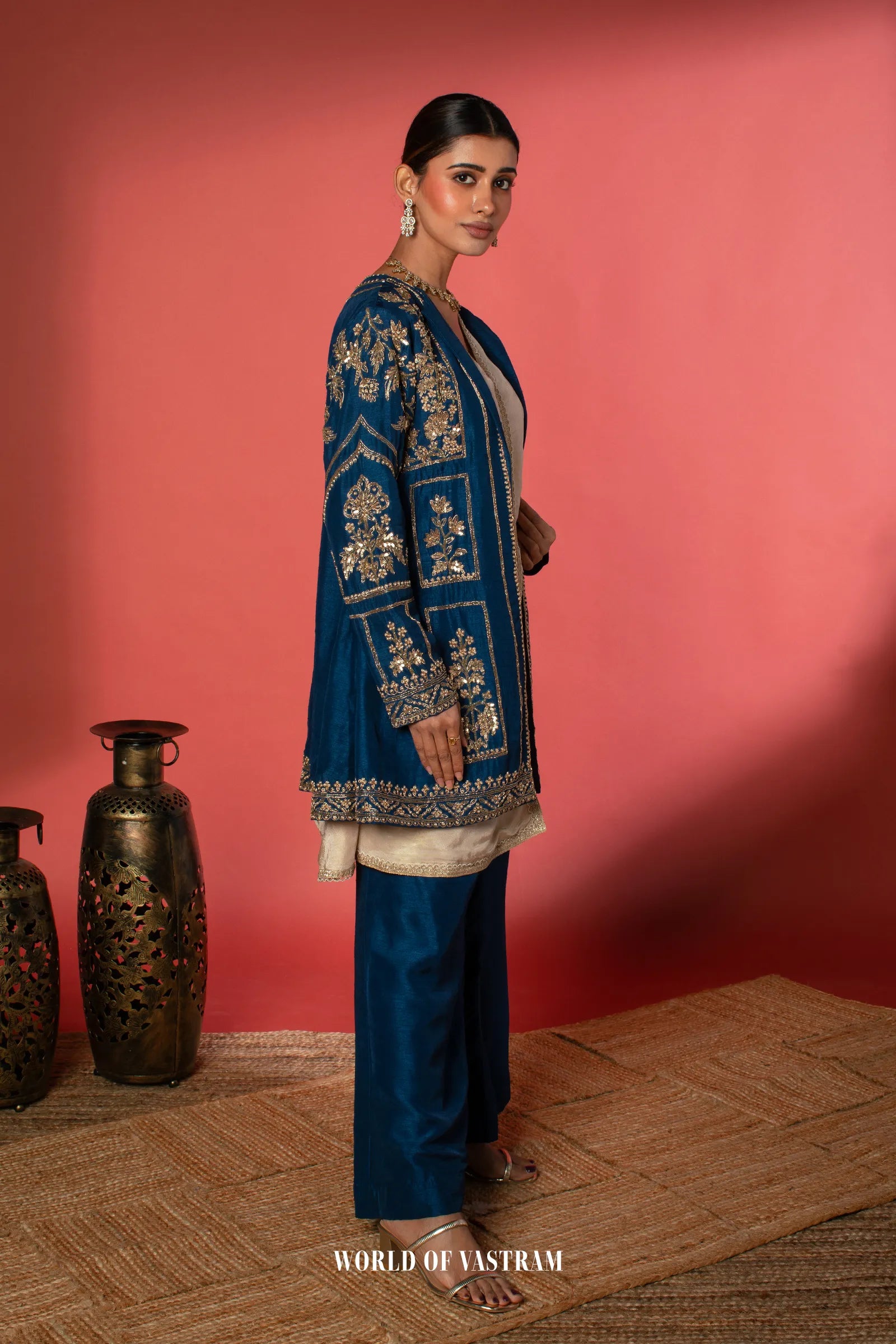 Royal Blue Jacket Palazzo Set