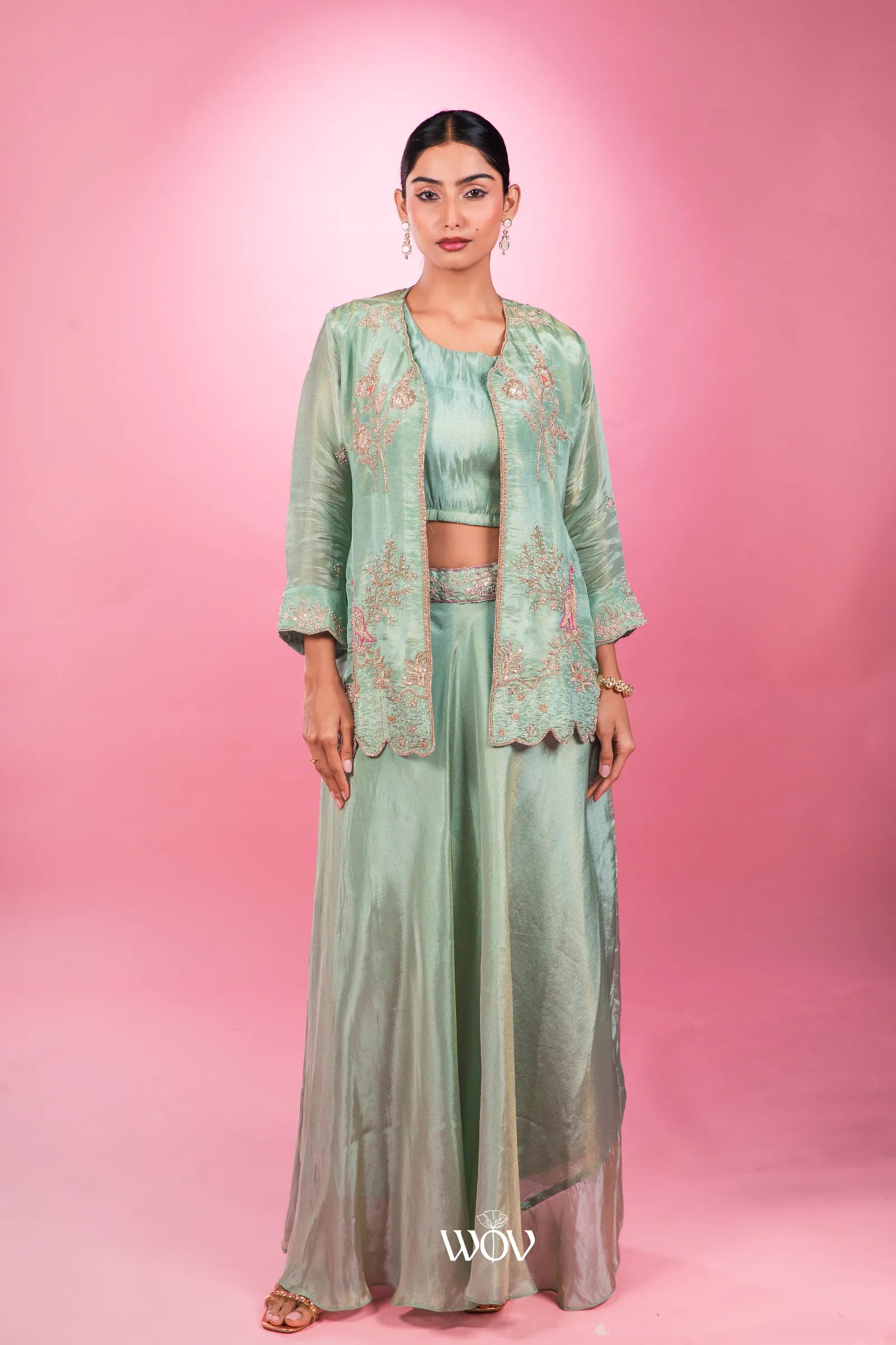 Sage-green Indo-Western Set