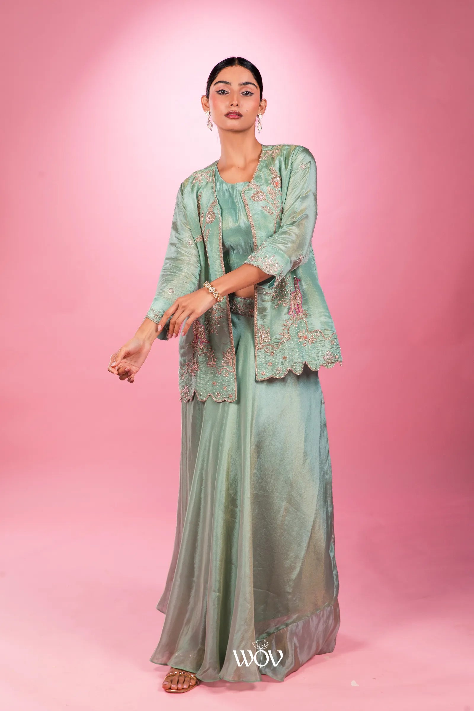 Sage-green Indo-Western Set