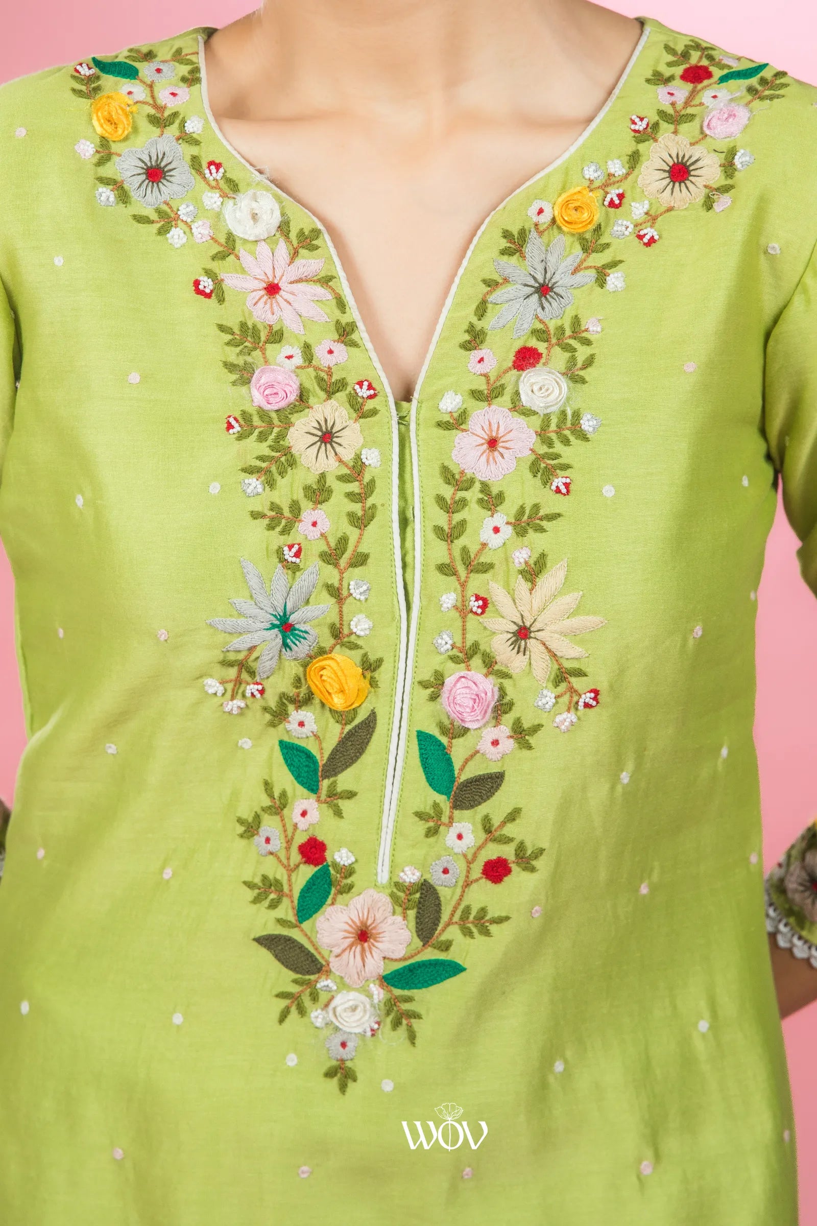 🌿 Lime Blossom Kurta Set