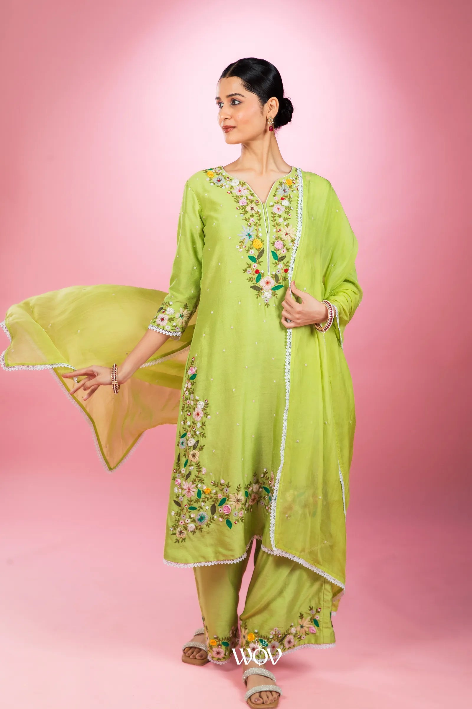 🌿 Lime Blossom Kurta Set