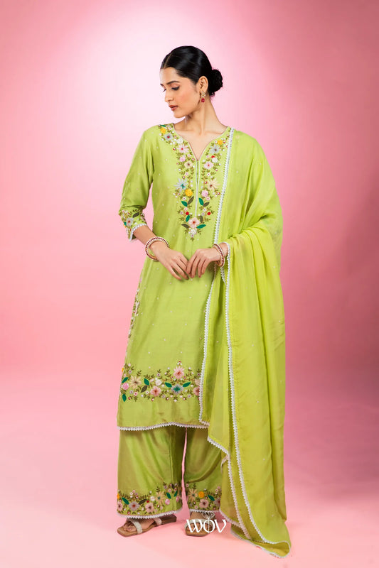 🌿 Lime Blossom Kurta Set