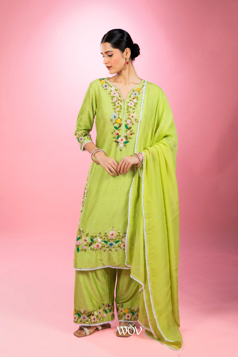 🌿 Lime Blossom Kurta Set