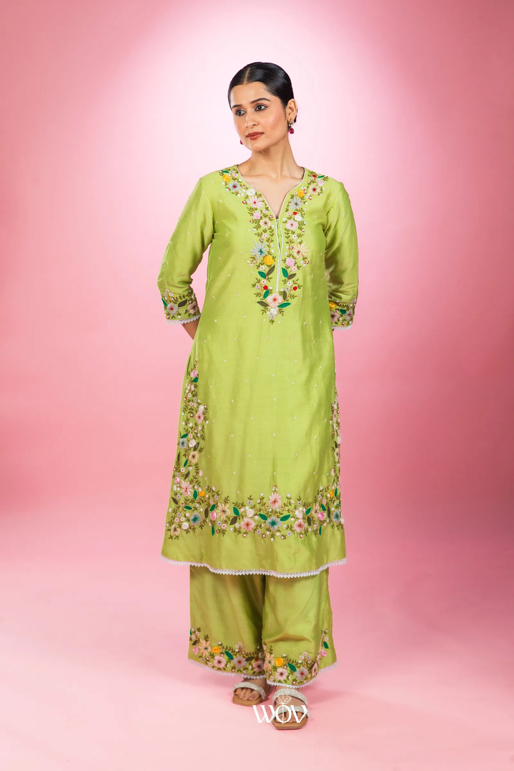 🌿 Lime Blossom Kurta Set