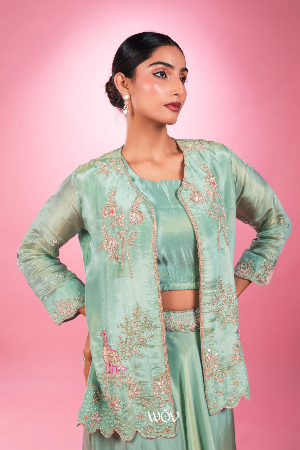 Sage-green Indo-Western Set