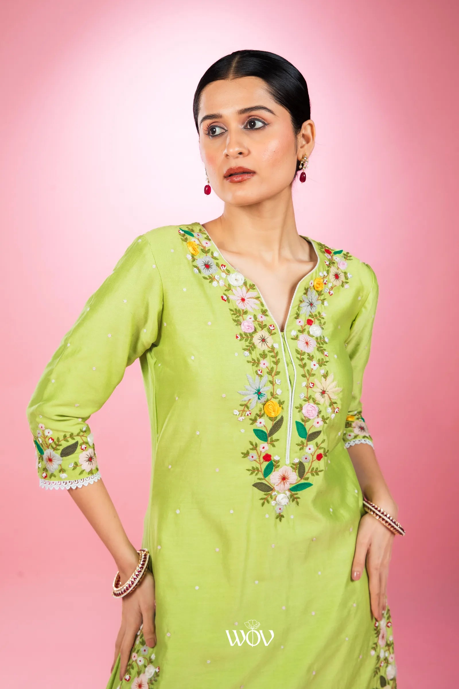 🌿 Lime Blossom Kurta Set
