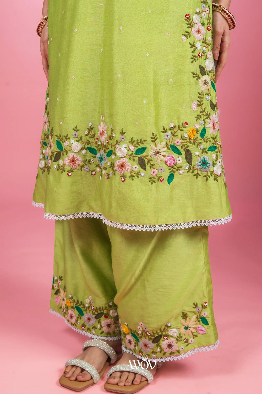 🌿 Lime Blossom Kurta Set