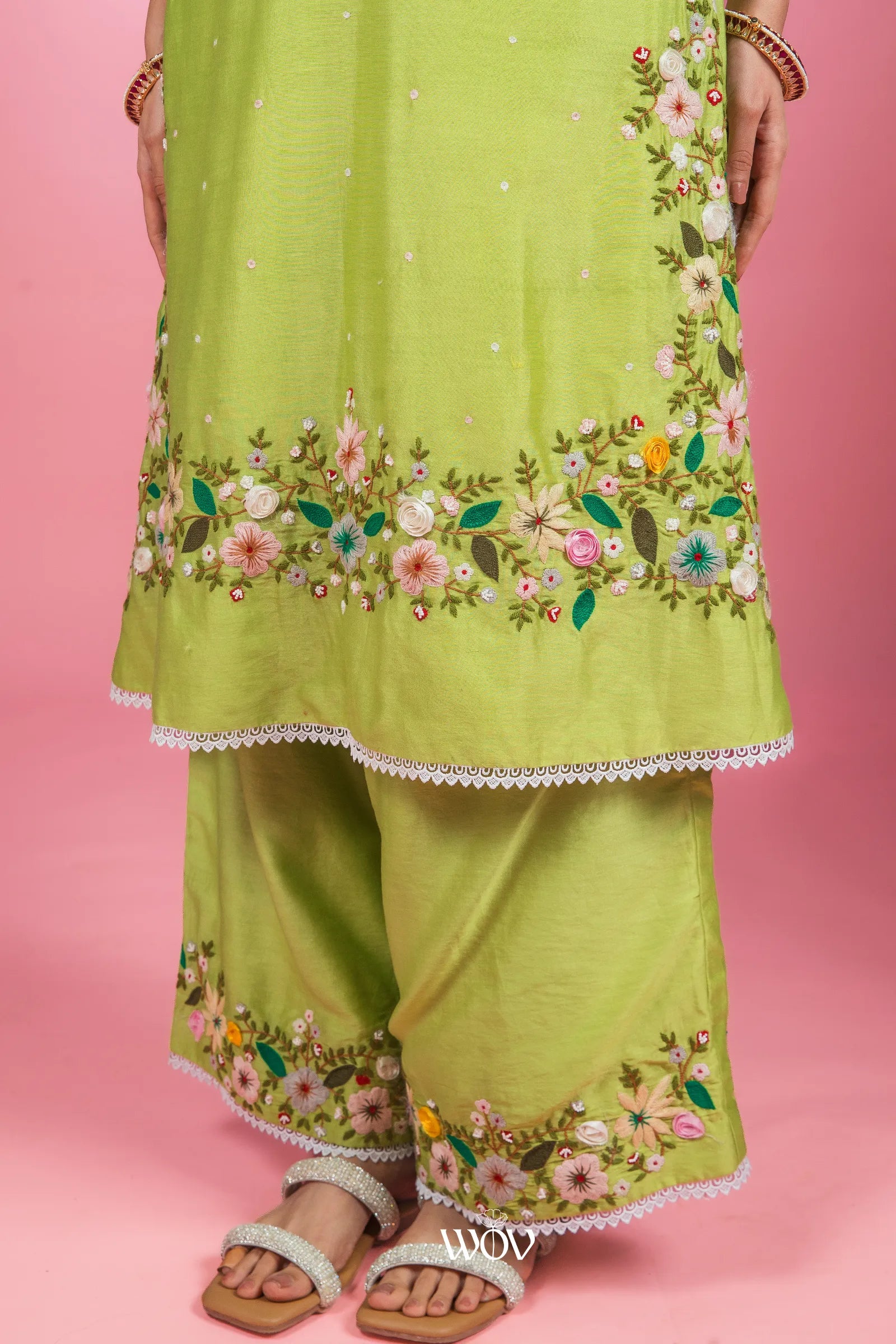 🌿 Lime Blossom Kurta Set
