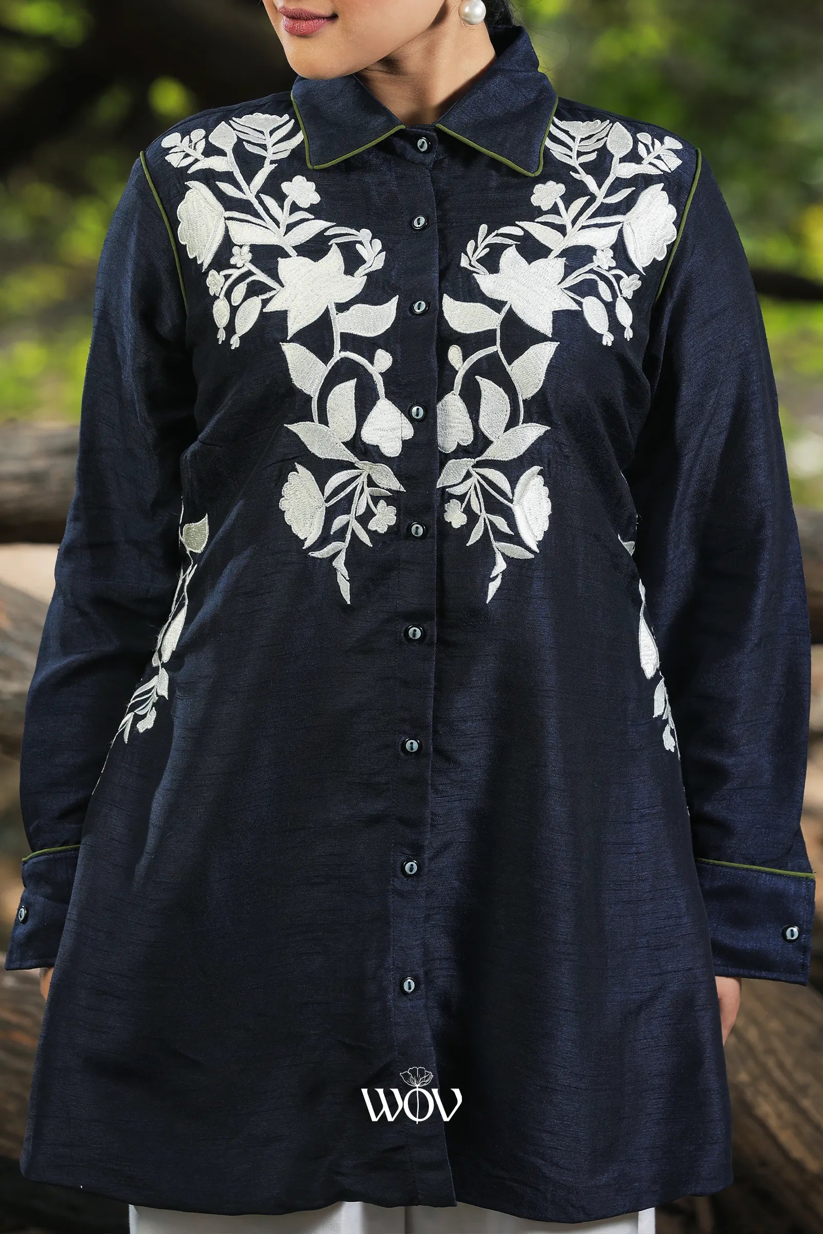 Midnight Navy Floral Embroidered Top