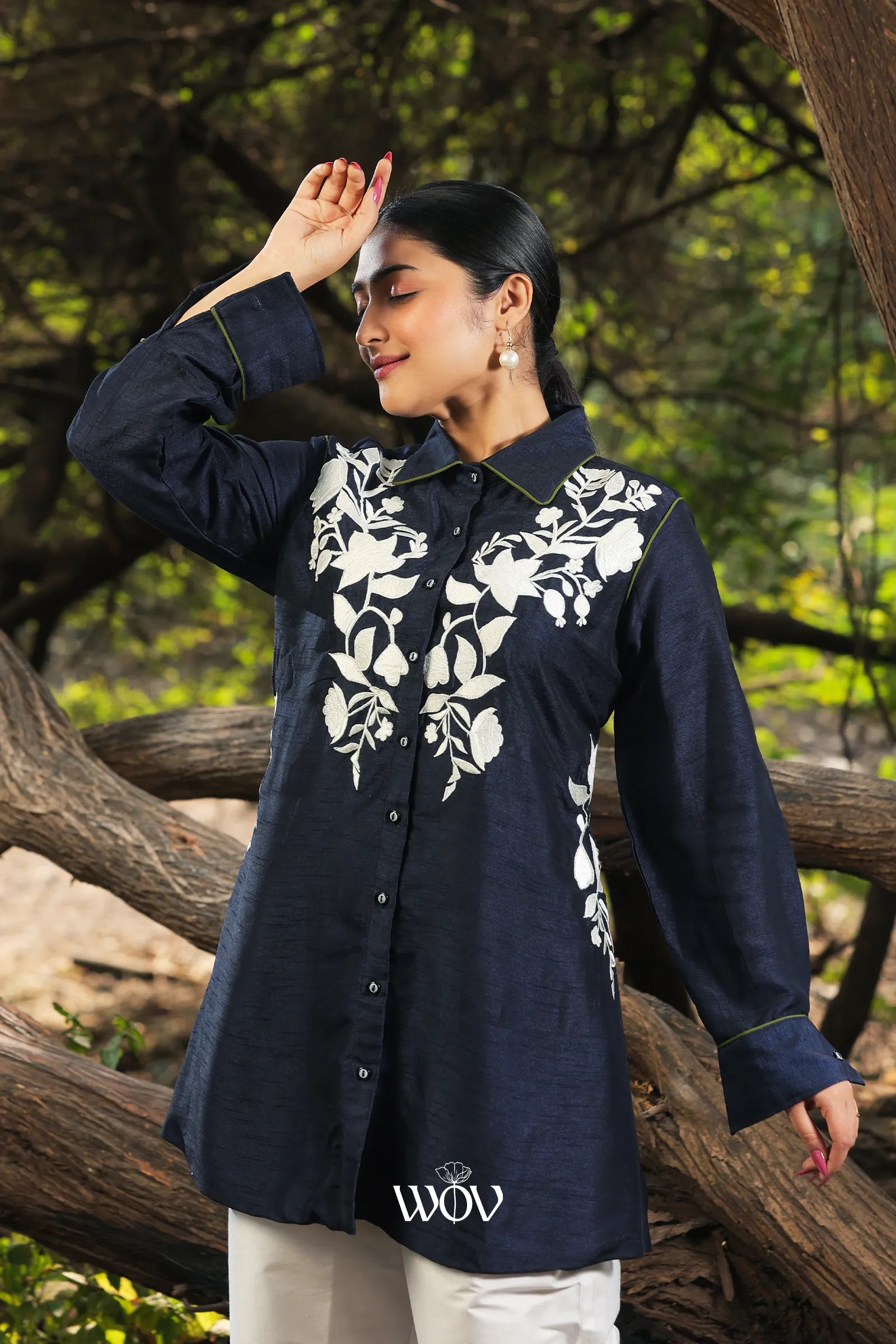 Midnight Navy Floral Embroidered Top