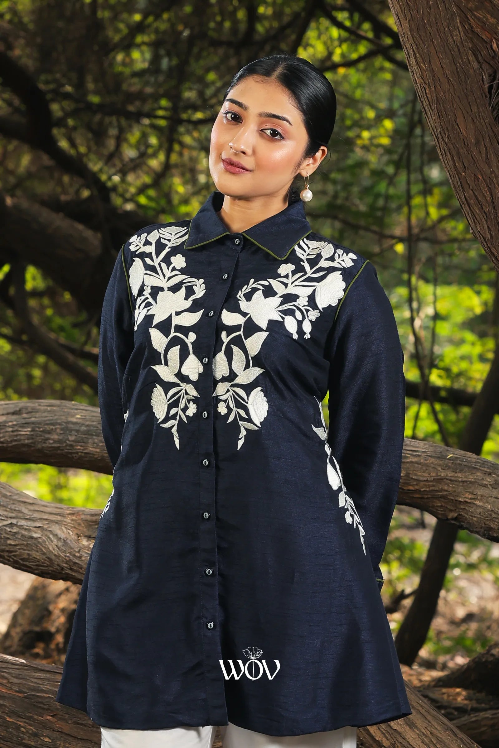Midnight Navy Floral Embroidered Top