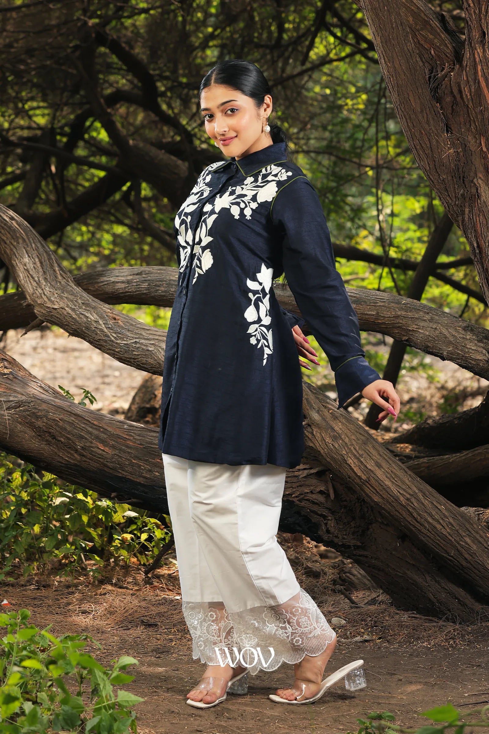 Midnight Navy Floral Embroidered Top