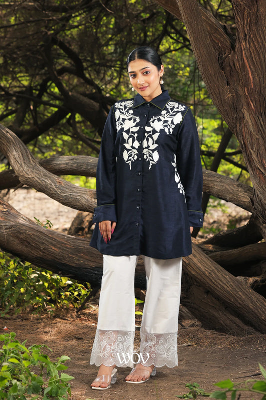 Midnight Navy Floral Embroidered Top