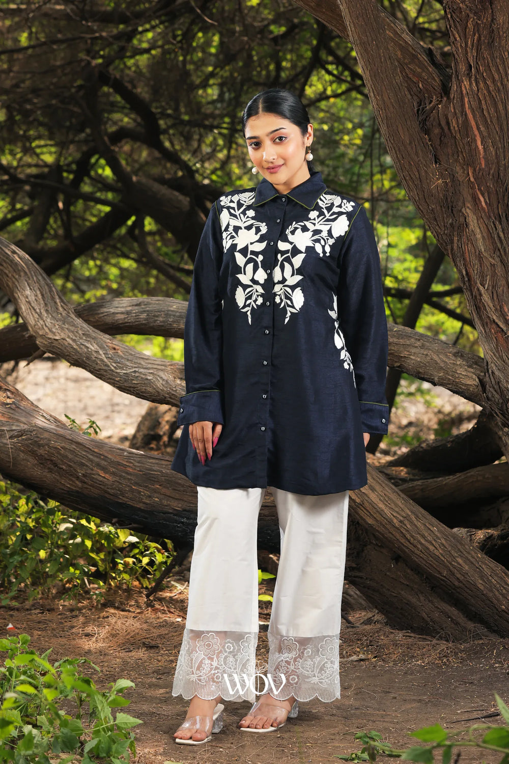 Midnight Navy Floral Embroidered Top