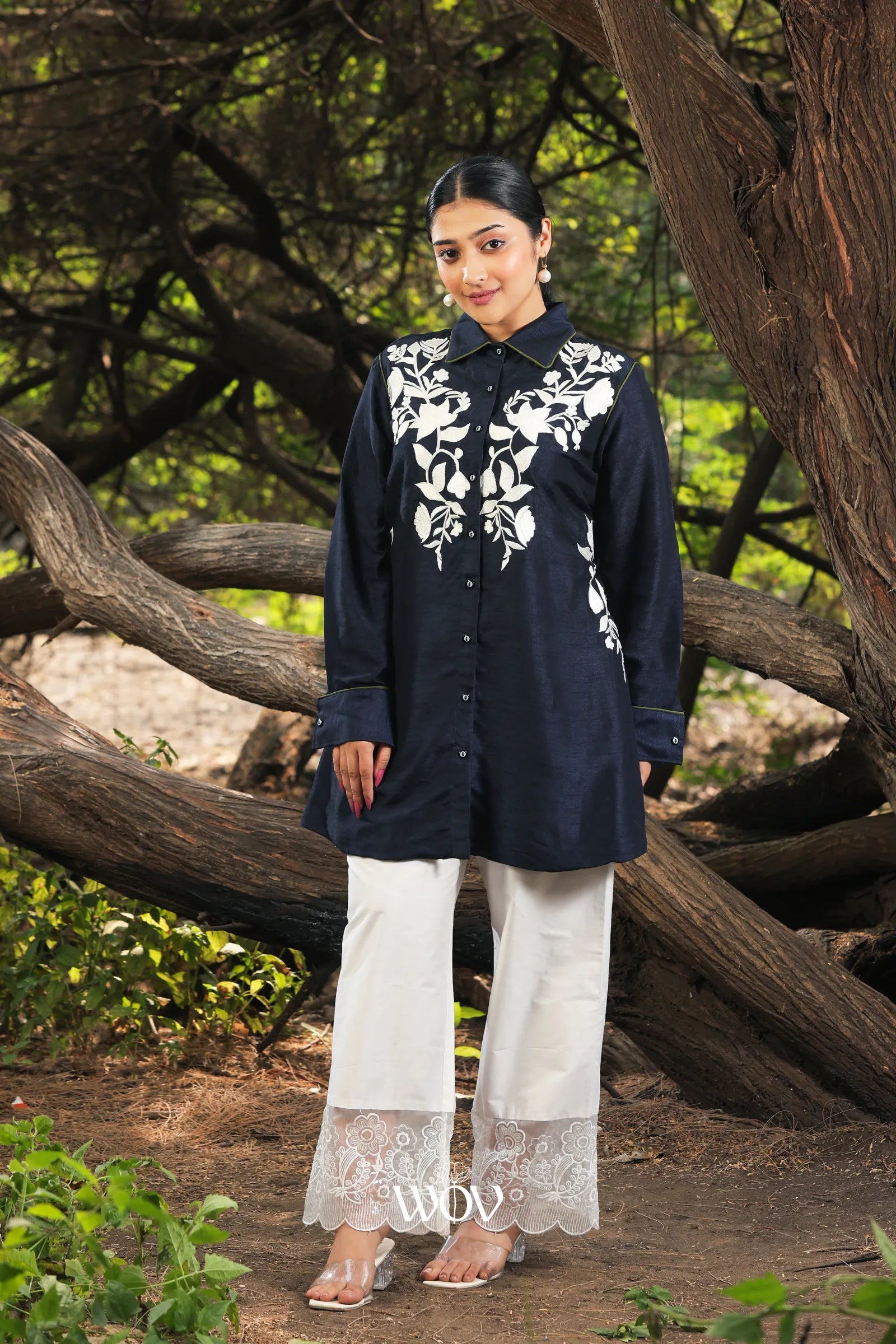 Midnight Navy Floral Embroidered Top