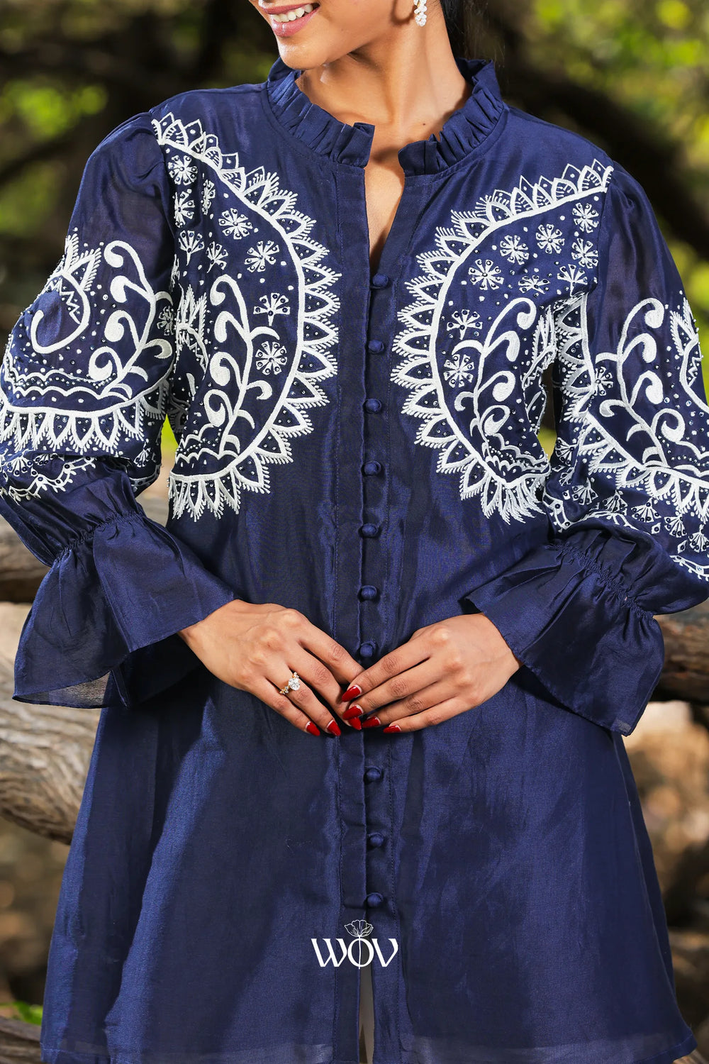 Navy Blue White Circle Work Short Top