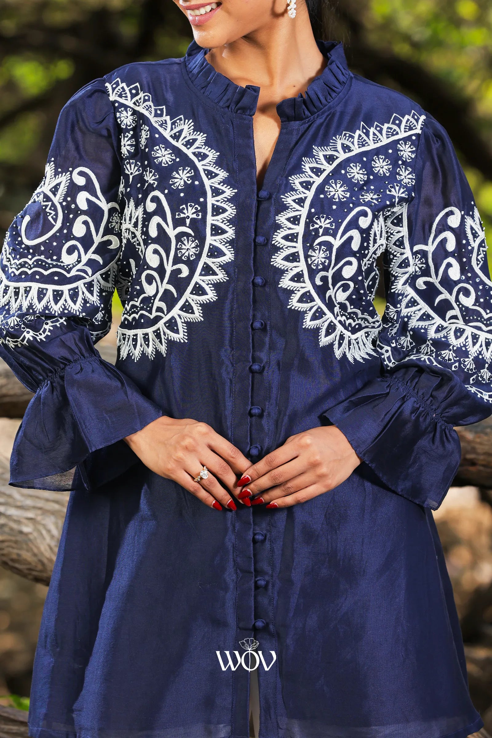 Navy Blue White Circle Work Short Top