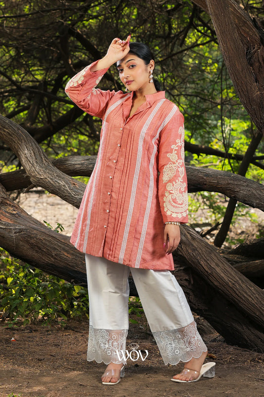 Embroidered Pintuck Top