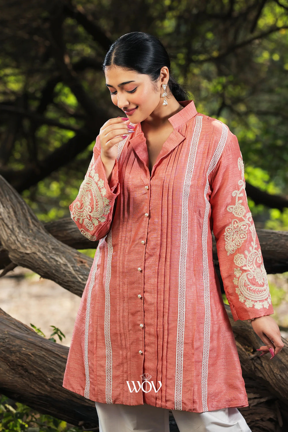 Embroidered Pintuck Top