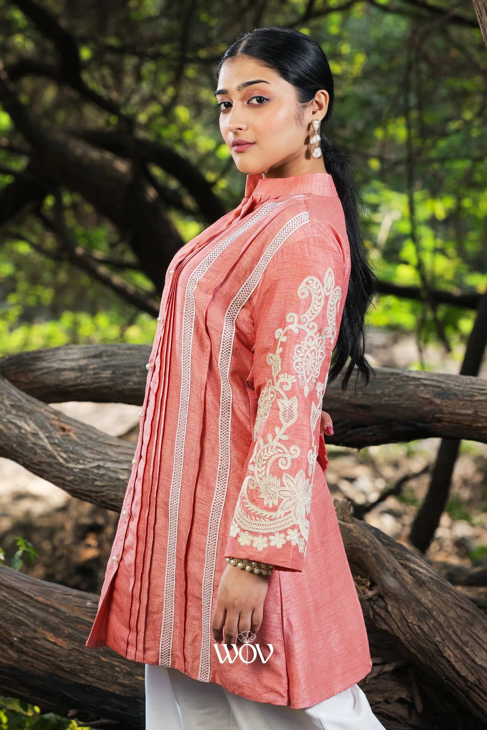 Embroidered Pintuck Top