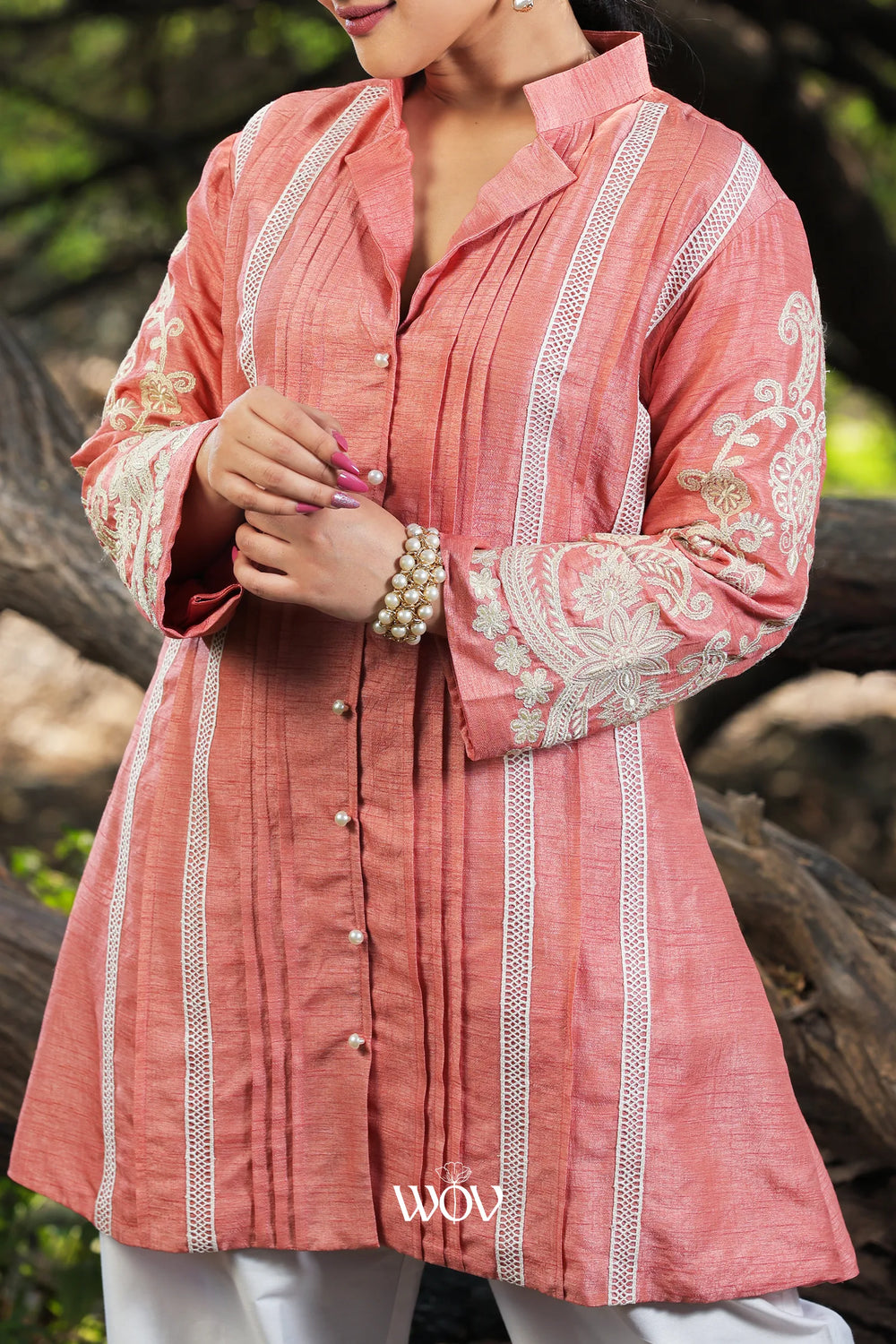 Embroidered Pintuck Top