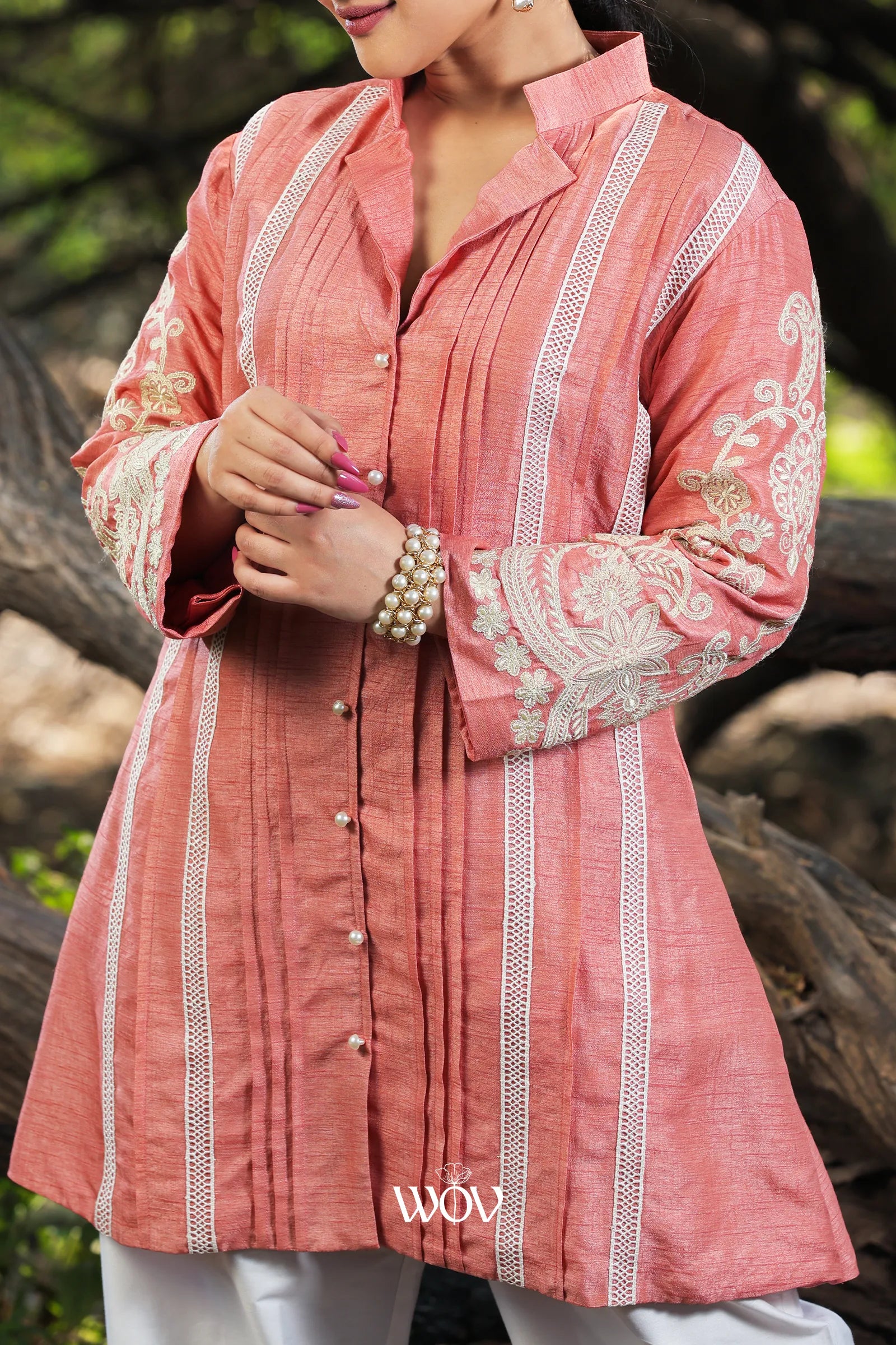 Embroidered Pintuck Top
