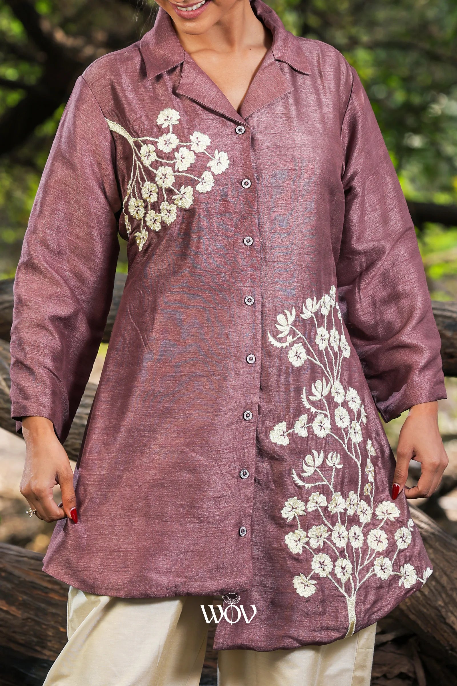 Dull pink White work Top