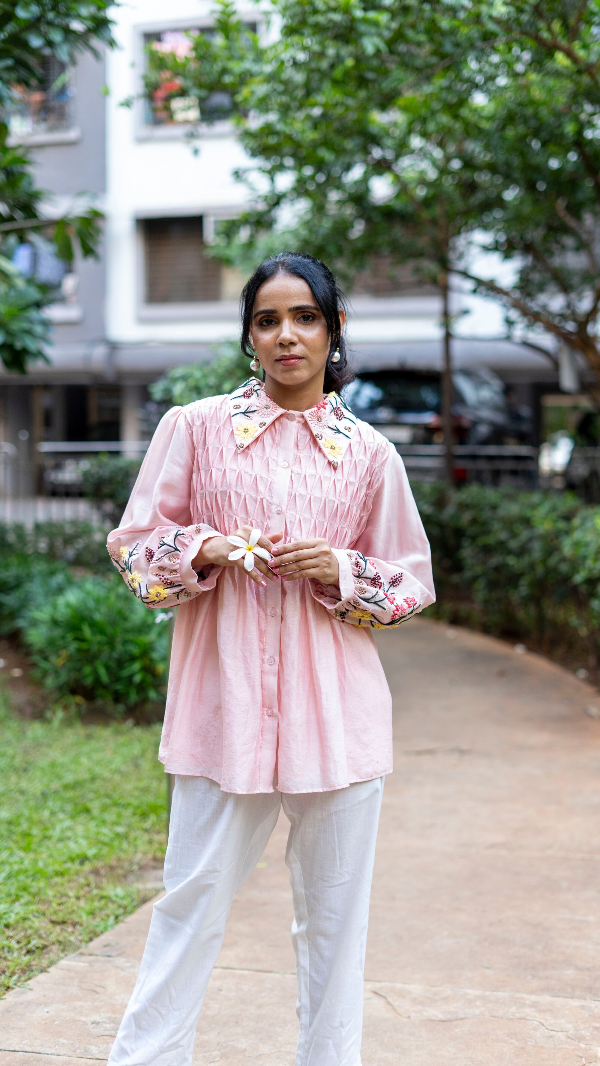 Soft pink chanderi  silk top