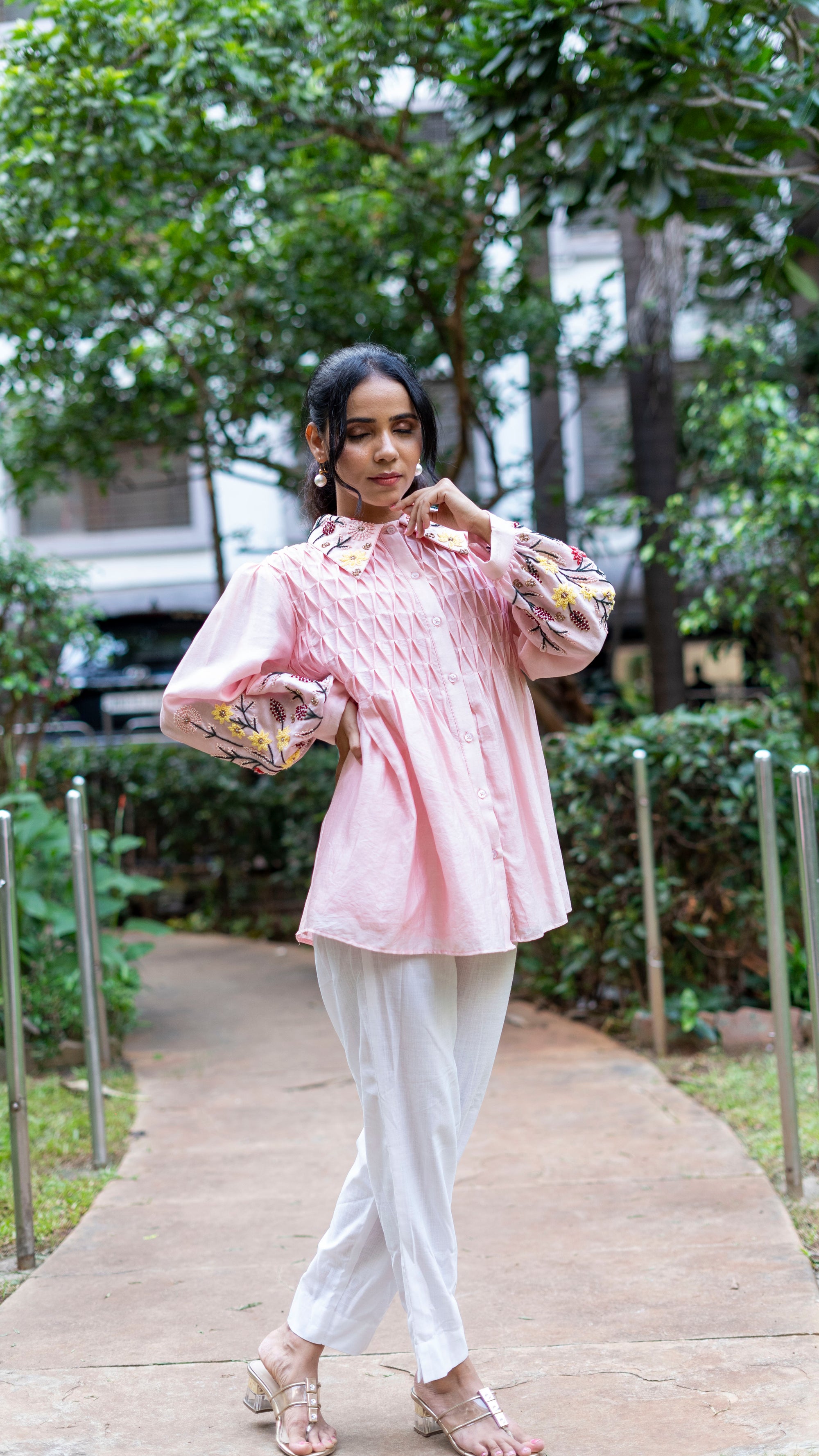 Soft pink chanderi  silk top