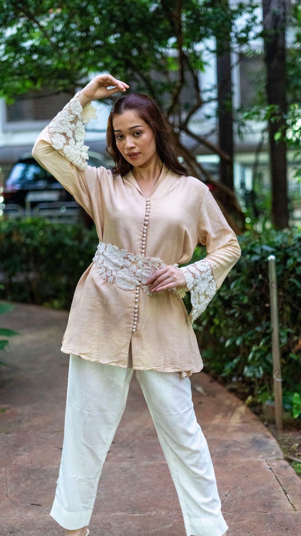 Cream dupien organza top