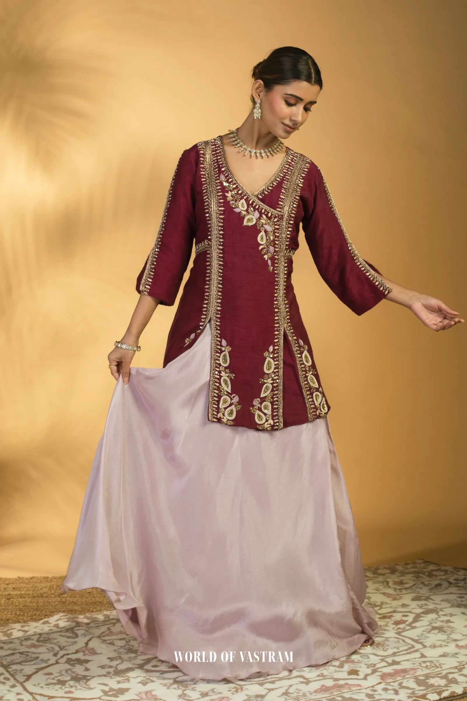 Wine Zardosi Lehenga Set