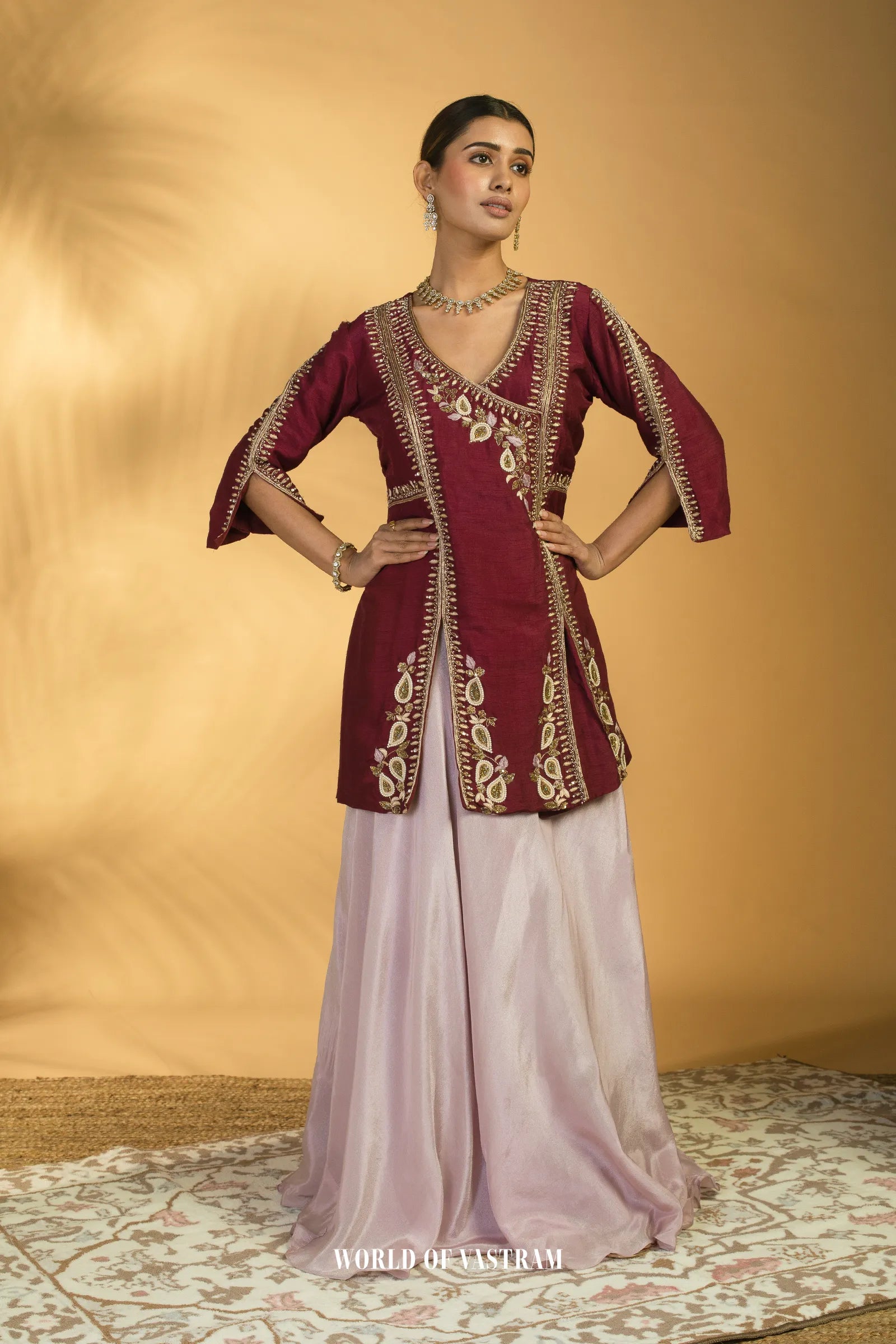 Wine Zardosi Lehenga Set