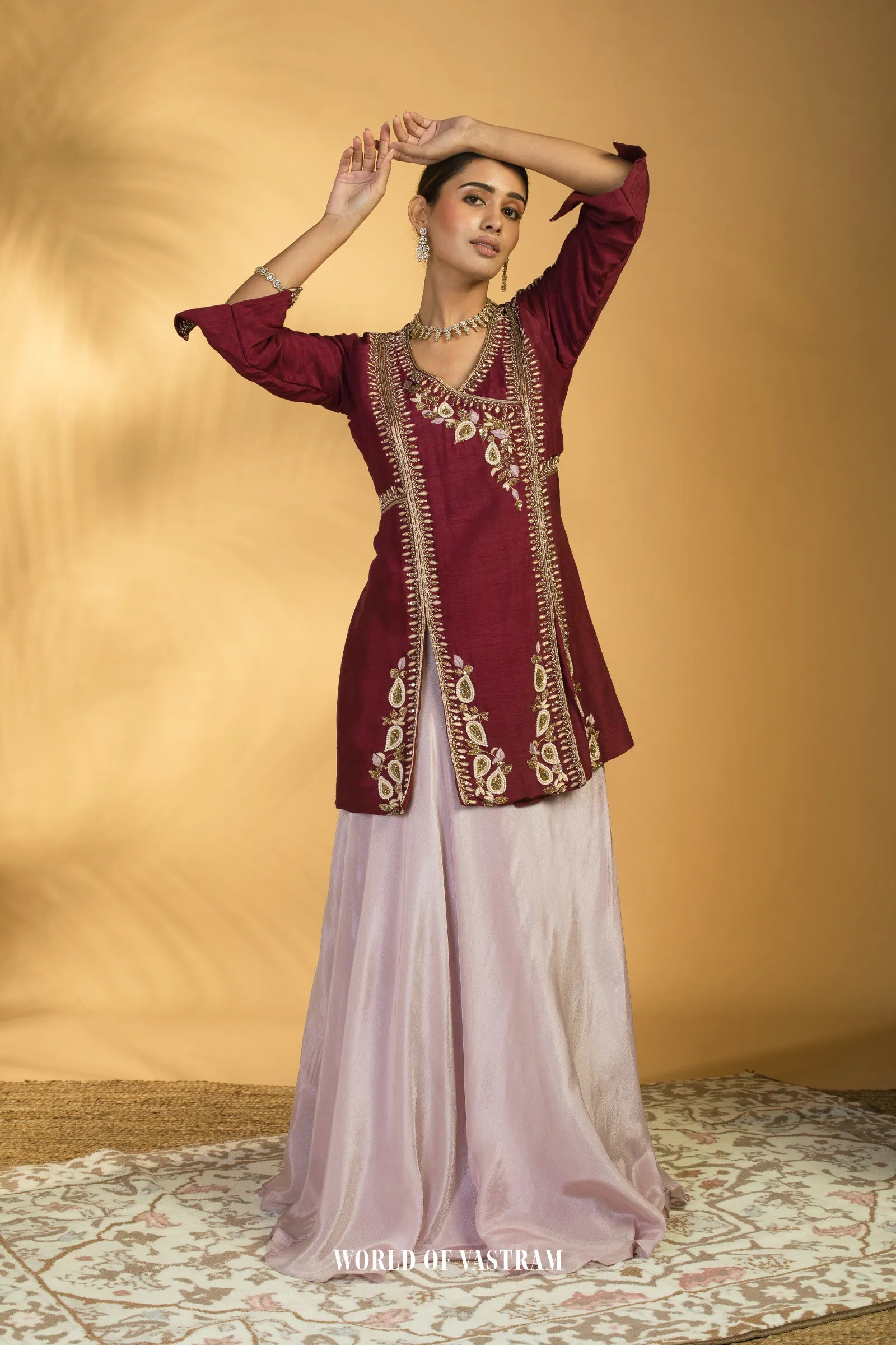 Wine Zardosi Lehenga Set