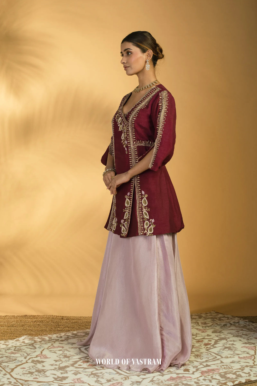 Wine Zardosi Lehenga Set