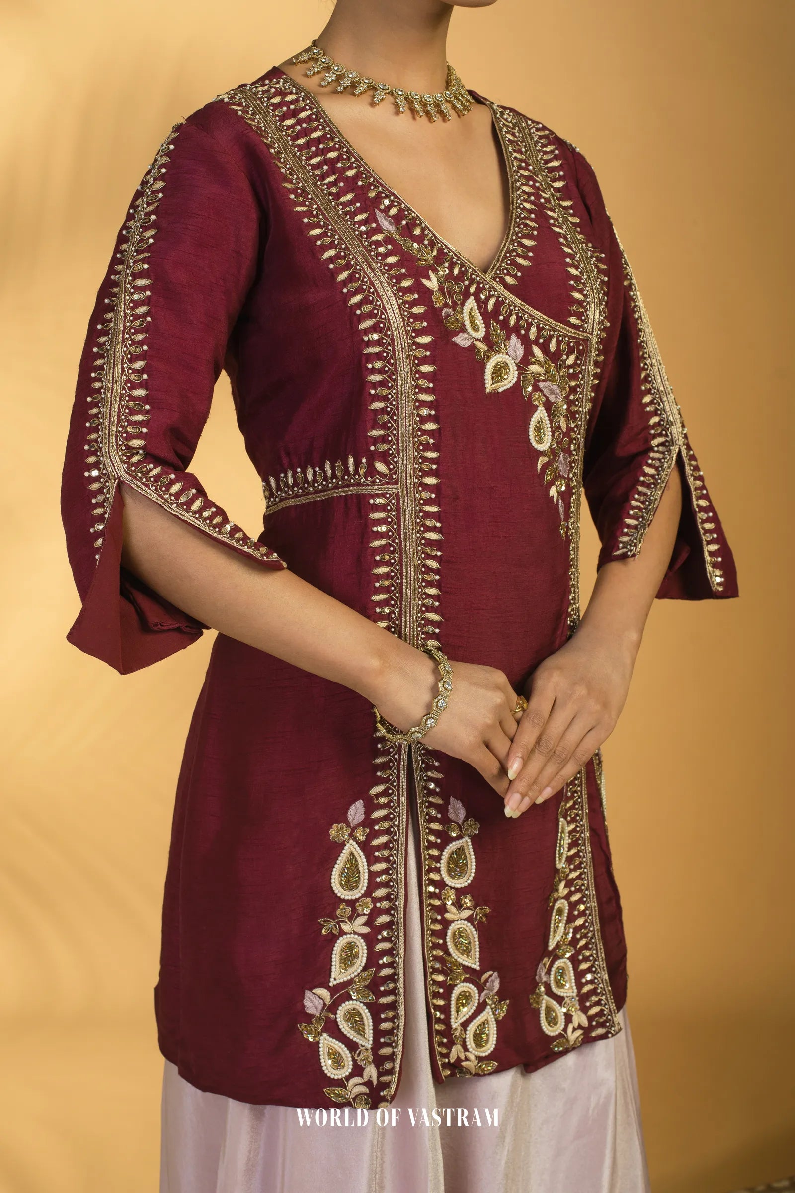 Wine Zardosi Lehenga Set